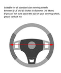 Sweet Baby Pink Steering Wheel Cover Soft Microfiber Leather Universal 15 Inch size guide showing diameter range 14.5 to 15 inches.
