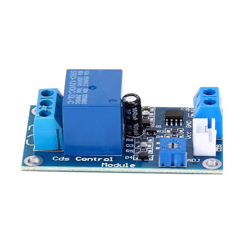 Photoresistor Relay Module For Light Detection Switches Auto On Off Street Light Automation Adjustable Sensitivity Potentiometer Versatile Brightness Detection Component For Industrial Automation Smart Plug And Play, blue PCB with relay and terminal blocks