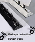 Solid Aluminum Sliding Barn Door Track Kit Featuring Smooth As Butter Quiet Glide And An Adjustable 3.3 To 9.8 Foot Rail For Zero Drama Living Room Space Dividers And Bedroom Privacy Screens In Sharp White, showcasing V-shaped track.
