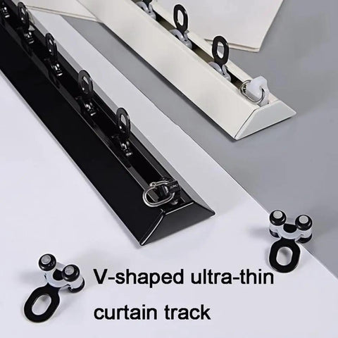 Solid Aluminum Sliding Barn Door Track Kit Featuring Smooth As Butter Quiet Glide And An Adjustable 3.3 To 9.8 Foot Rail For Zero Drama Living Room Space Dividers And Bedroom Privacy Screens In Sharp White, showcasing V-shaped track.