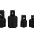 Dope 4 Piece Black Impact Adapter Set Made From Tough Tool Steel For Your Garage, Heavy Duty Socket Converter Kit For Car Repair Jobs And Heavy Machinery That Actually Lasts. Set of 4 black impact adapters, tool steel, assorted sizes