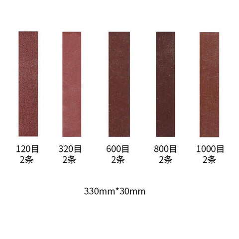 Knockout Mini Belt Sander And Slick Dual Voltage Polisher grit sanding strips, sizes 120 to 1000, 330mm x 30mm for knife sharpening.