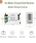 Smart WiFi And Bluetooth DC Motor Controller 10A 7 To 32V Reversible Switch with remote and control icons visible