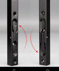 Top Tier Heavy Duty 6 Inch Stainless Steel Door Flush Bolts for Foolproof Sliding Latch Setup in black, shown in unlock and close position.