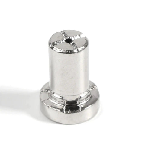 Upgrade Your Gear With 40Pcs Plasma Cutter Consumables Featuring Extended Long Nozzle And Robust Electrodes For Super Quick Cuts On Your 40A Torch Machine To Keep The Job Rolling Smooth: close-up of a silver plasma cutter nozzle.