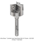 Spoilboard Surfacing Router Bit For Pros With One Inch Cutting Diameter And One Quarter Inch Shank, Three Flute Carbide Insert CNC Bit For Slab Flattening Planing Milling Replaceable Rotating Inserts Made In USA