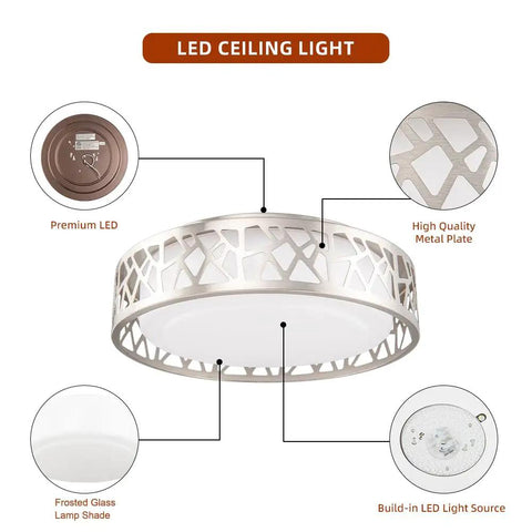 12 Inch Dimmable LED Flush Mount Ceiling Light Featuring 1100 To 1400 Lumens, 3000K Warm White, Brushed Nickel Finish