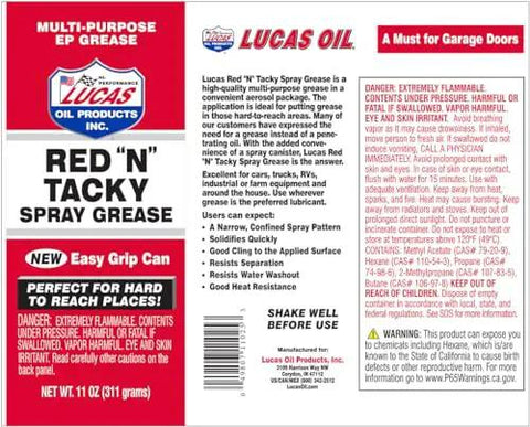 Red N Tacky Easy Grip Aerosol Grease Spray For Quick Cling Lubrication, Water Resistant, Multi Purpose Lubricant With Narrow Spray Pattern, 11 Ounce Can, Pack Of 12 label