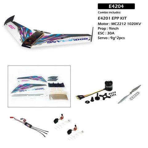FPV Delta Wing RC Airplane Kit With 1114mm Wingspan EPP Foam Build for Tough Crashes, includes motor, prop, ESC, servos.