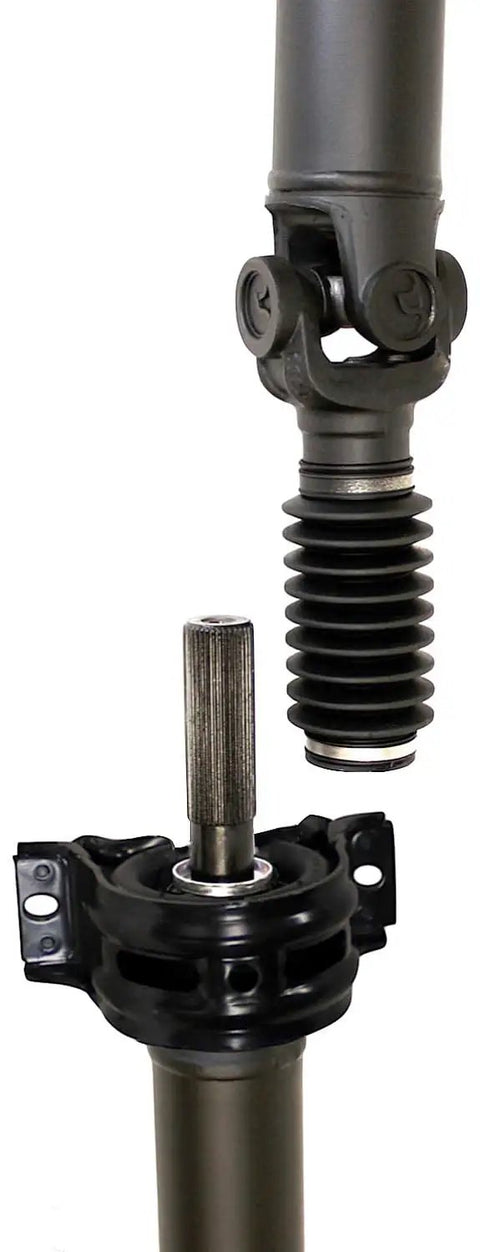 Rear Driveshaft Assembly With Center Support Bearing And Transmission Slip Yoke, 3.5 in diameter, shown from the side.