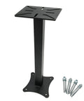 Heavy Duty Bench Grinder Stand With Vise Mount And Drill Press Ready Base showing sturdy steel construction and pre-drilled mount.