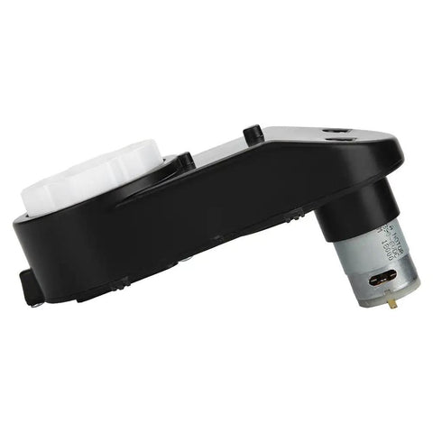 Side view of High Speed Universal RS390 Electric Motor For Kids Ride On Cars 6V/12V Drive Engine, durable black casing.