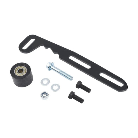 Premium Miniature Bike Chain Tensioner Adjuster Kit For 212 234 236 Predator And Gx200 Engines To Boss Motorized Bikes With Roller And Mounting Bracket black metal bracket, roller, bolts and washers