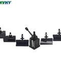 Wedge Type Quick Change Tool Post Set 250-222 For Mini Lathe And 10-15 Swing CNC Lathe Tool Holder, steel components displayed