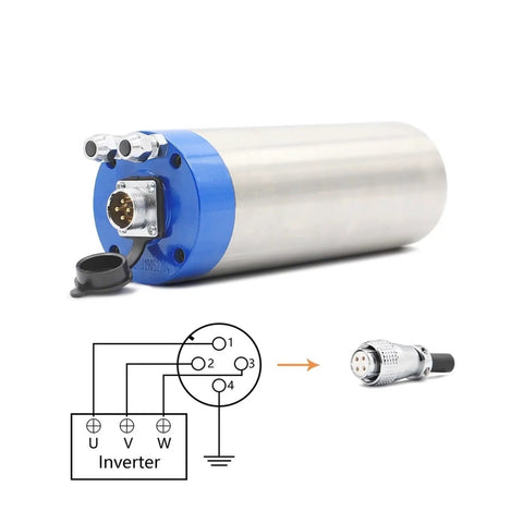 Heavy Duty Water Cooled Spindle Motor 1.5Kw Er16 Rock Solid Workhorse For Cnc Routers 110V 400Hz with wiring details and connectors.