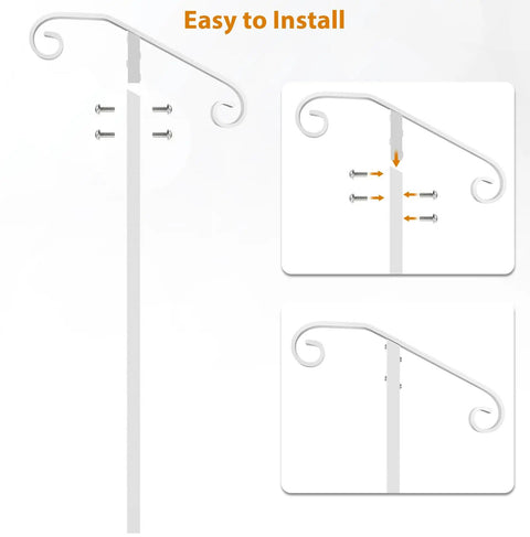 Diagram of Heavy Duty Wrought Iron Non Drill Handrail Railing For Outdoor Steps with easy installation steps and screws.