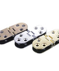 Three zinc alloy hidden folding hinges for dining tables and flaps, part of a six piece set, durable and heavy duty design.
