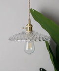 UIOLCFF Classic Creative Personality Nordic Minimalist Glass Shade Single-Head Hanging Light with clear shade and brass base.