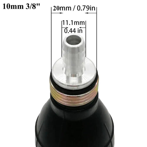 Close-up of 10mm 3 Eighths Black Rubber Fuel Transfer Primer Bulb for Marine Boats, showing measurement details.