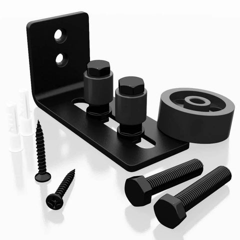 Sliding Barn Door Floor Guide 2 Pack For Bottom, 8 Setup Options, Adjustable Stay Roller, Matte Black Carbon Steel, hardware included