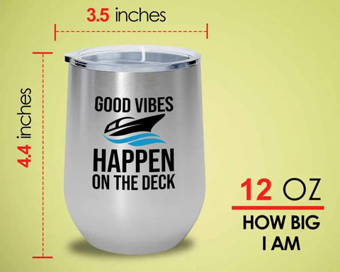 Silver Wine Tumbler 12oz For Deckside Sips On The Pontoon Boat Boating Drinking Accessories For Boat Owners Yacht Sailboat Cruisin