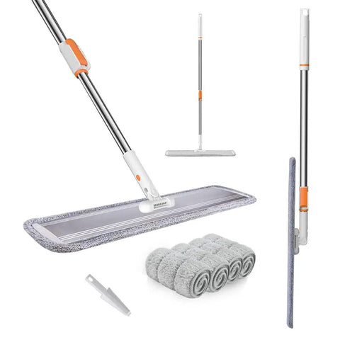 Pro Grade 32 Inch Flat Mop System With Aluminum Telescopic Handle Wet And Dry Microfiber Mop For Hardwood Floors Includes Four Washable Pads