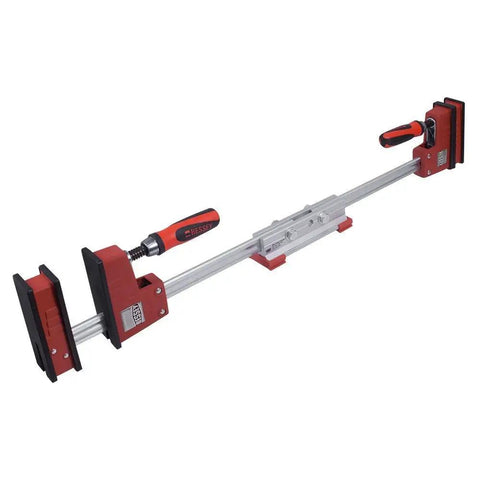 Set Of Two KBX20 K Body Clamp Extenders For Wider Opening Heavy Duty Aluminum Link With Included Bolts Nuts And Washers Built To Deliver Stable No Wobble Performance On Serious Woodworking Projects, showing full aluminum build with red clamps