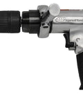 Half Inch Keyless Chuck Air Drill With Reversible Operation, 500 RPM, 0.5 HP, ergonomic grip, and side handle, quiet, built tough design