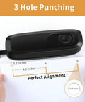 Electric 3 Hole Punch For Binders, 20 Sheet Capacity, 9/32 Inch Holes with paper and size diagram