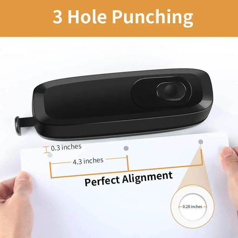 Electric 3 Hole Punch For Binders, 20 Sheet Capacity, 9/32 Inch Holes with paper and size diagram