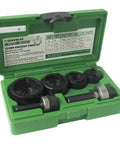 Slug Buster Knockout Punch Kit with Hex Ratchet Wrench open case showing conduit punches, draw studs, low carbon steel