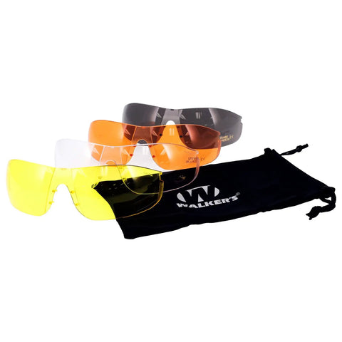 Top Shelf Rig Interchangeable Sport Glasses Featuring Four Lenses Clear Amber Smoke Gray And Yellow Tint Impact Resistant Hunting And Shooting Eye Safety Combo Kit Including Hard Case And Pouch