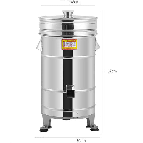 Boss Level Commercial Salad Spinner, Stainless Steel Electric Greens Dryer With Double Layer Basket, 1400 Rpm, shown front view.