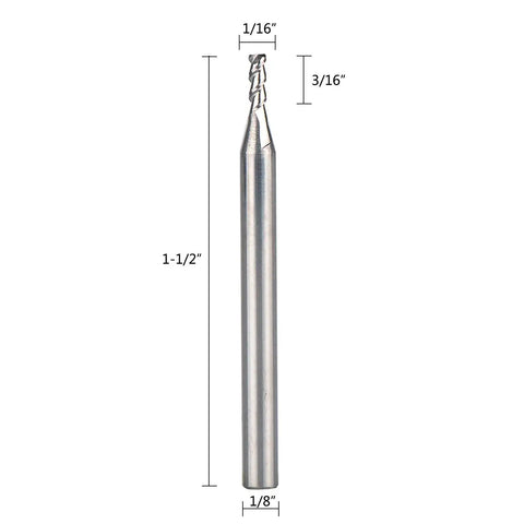 Beefed Up Aluminum End Mills Set One Eighth Inch Shank One Sixteenth Inch Cutting Diameter Upcut Three Flutes Router Bits For Aluminum And Non Ferrous Metals One And A Half Inch Overall Length Five Piece Pack