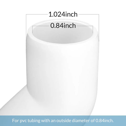 Half Inch PVC Pipe Fittings 45 Degree Elbows Furniture Grade For DIY Shelves Garden Frames White showing dimensions