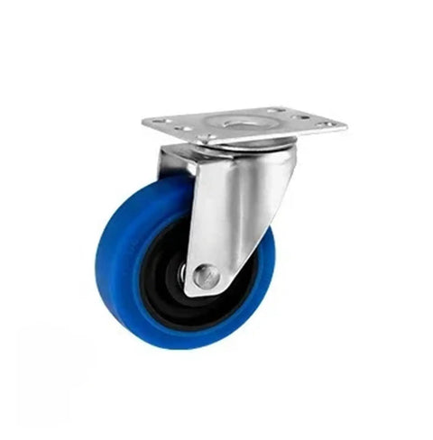 Heavy Duty TPR Rubber Caster Wheels Running Dead Silent On Twin Shafts with stainless steel bracket and blue rubber wheel.