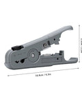Hilitand Compact Wire Stripper And Cutter Tool With Durable Sk5 Steel Blade And Strong Abs Body shown at a side angle with dimensions.