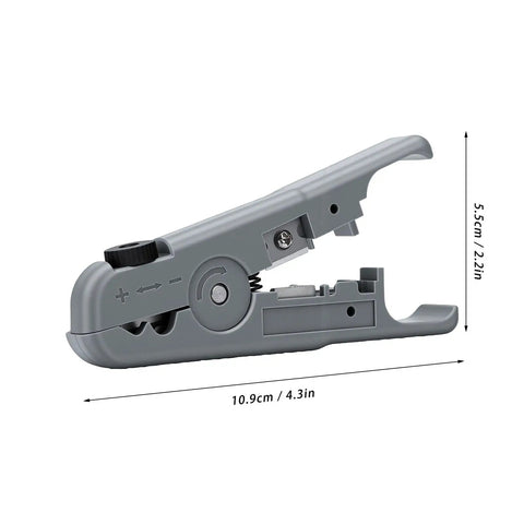 Hilitand Compact Wire Stripper And Cutter Tool With Durable Sk5 Steel Blade And Strong Abs Body shown at a side angle with dimensions.