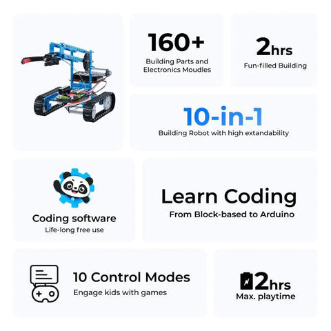 Makeblock mBot Ultimate 10-in-1 robot building kit with blue chassis and tank tracks