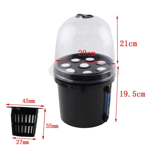 Hydroponics Seedling Cloning System Kit With Fog Dome, 8 Hole 5L Soilless Grow Box dimensions; net cup shown separately.