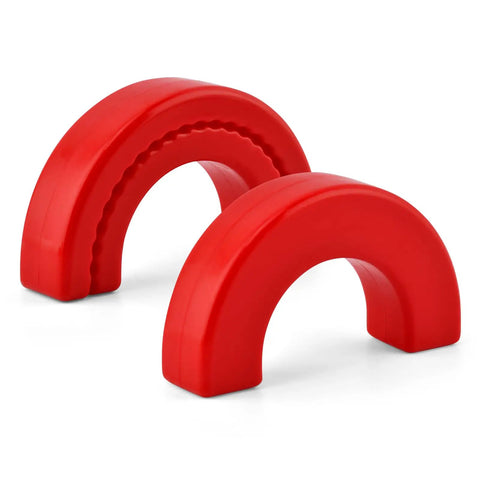 Red silicone tow hook covers, 2-pack for Silverado 1500 2007-2026 and GMC Sierra 1500 2007-2018, sleek durable look, easy install.