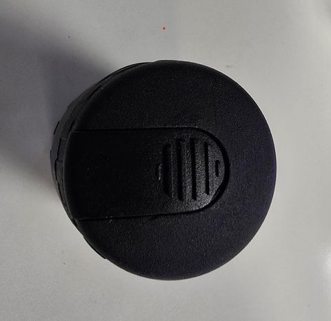 Top view of a black hitch pin lock, part of the Five Eighth Inch Threaded Hitch Pin For Two Inch Receiver Racks.