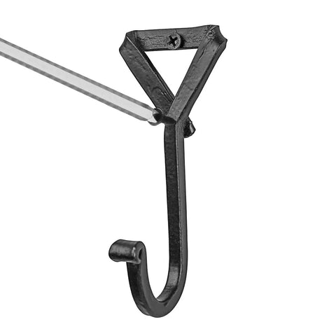 Heavy Duty Wrought Iron Coat Hook With A Distressed Bronze Look Hand Forged Wall Mount Rack Built Tough Rust Proof Construction, close-up detail.