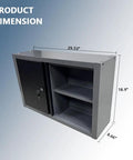 Heavy Duty Built Tough Steel Wall Cabinet for Garage and Workshop Tool Storage with Two Removable Shelves and Adjustable Interior Industrial Metal Hanging Cabinet for Organized Clutter Free Shop Space, dimensions shown