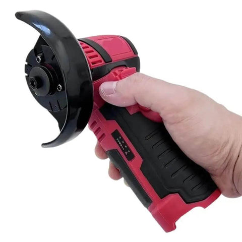 Heavy Hitter 12V Brushless Micro Angle Grinder Kit Includes Three Batteries And Premium Diamond Wheels Cordless Power Tool held in hand.