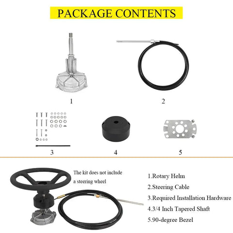 Rock Solid 3/4 Inch Tapered Shaft Steering System Kit With 10Ft Steering Cable For Yachts, Fishing Boats, Inboards And Sterndrives