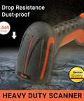 Rugged Industrial Wireless Barcode Scanner 2D QR And 1D Reader, 2.4G Wireless, 2500mAh, Dust-proof and Drop Resistant, Orange