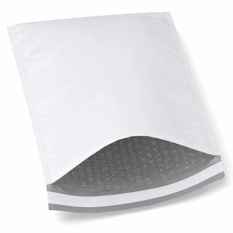 Open view of Bubble Mailers 6 Point 5 By 10 Self Seal Padded Envelopes White 250 Pack Durable Poly Bubble Mailers showing bubble lining
