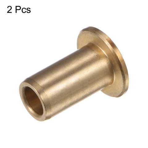 Two Pack Bronze Flange Bearing Sleeve Bushing With 8mm Bore And 12mm OD, 25mm Long, 20mm Flange Dia, 2mm Flange Thick, Self Lubricating For Heavy Duty Industrial Equipment