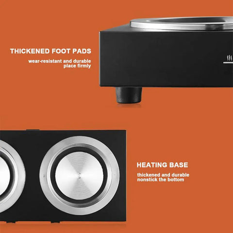 Close-up of the Heavy Duty Commercial Coffee Maker With Double Hot Plate Pot Warmer showing thickened foot pads and heating base.